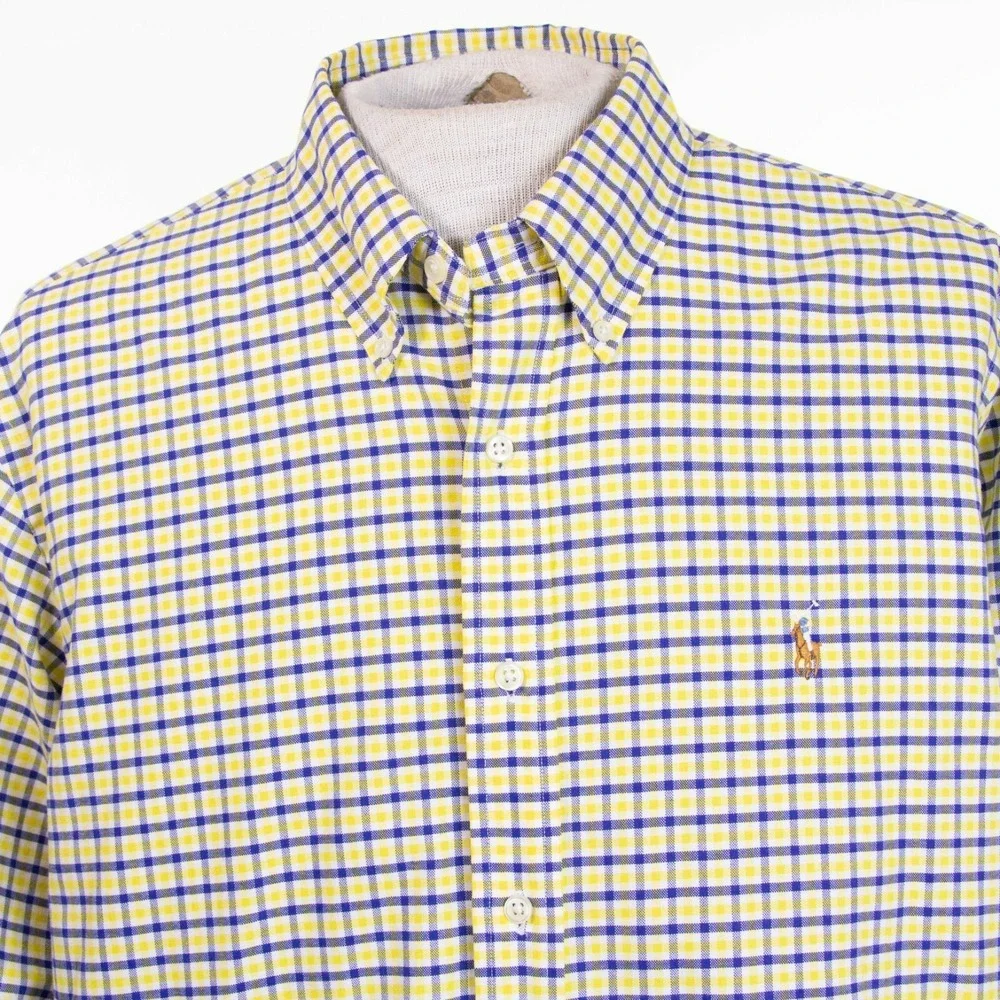 Polo Ralph Lauren Mens 2XL Blue‎ Yellow Check Logo LS Button Front Shirt